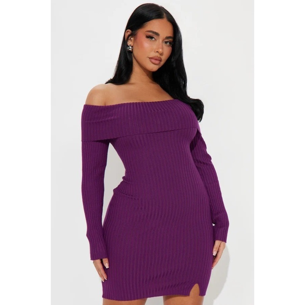 Fashion Nova Women's Marlyn Ribbed Sweater Mini Dress - Plum - Size 1X (14/16)‎